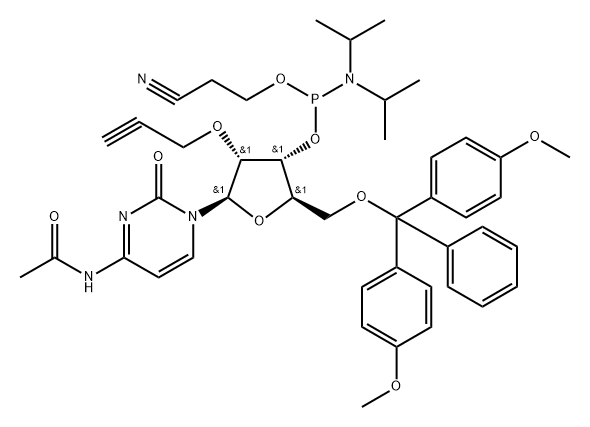 N4-Acetyl-5'-O-DMT-2'-O-propynylcytidine 3'-CE phosphoramidite Struktur