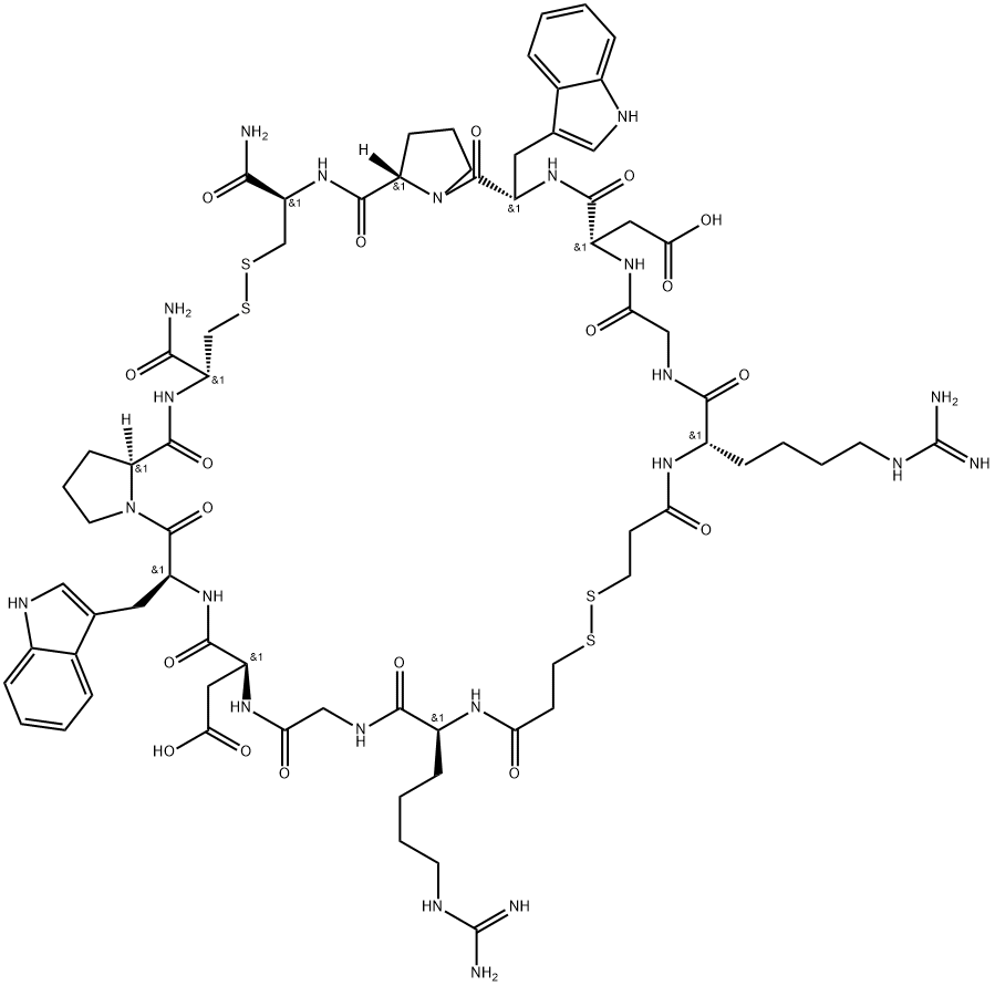 L-Cysteinamide, N6-(aminoiminomethyl)-N2-(3-mercapto-1-oxopropyl)-L-lysylglycyl-L-α-aspartyl-L-tryptophyl-L-prolyl-, bimol. cyclic (1→1'),(6→6')-bis(disulfide) Struktur