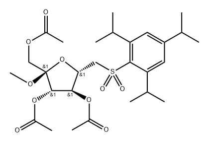 .alpha.-D-Fructofuranoside, methyl 6-deoxy-6-2,4,6-tris(1-methylethyl)phenylsulfonyl-, triacetate Struktur