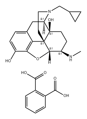 Morphinan-3,14-diol, 17-(cyclopropylmethyl)-4,5-epoxy-6-(methylamino)-, (5α,6β)-, 1,2-benzenedicarboxylate (1:1) Struktur