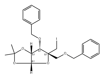 4-C-(Iodomethyl)-1,2-di-O-(1-methylethylidene)-3,5-bis-O-(phenylmethyl)--D-ribofuranose Struktur