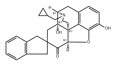 17-cyclopropylmethyl-4,5-epoxy-3,14-dihydroxymorphinan-6-one-7-spiro-2'-indan Struktur