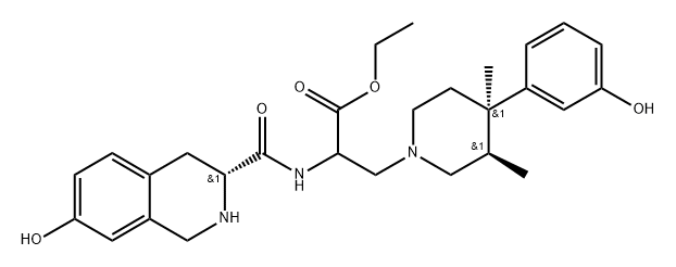 1-Piperidinepropanoic acid, 4-(3-hydroxyphenyl)-3,4-dimethyl-α-[[[(3R)-1,2,3,4-tetrahydro-7-hydroxy-3-isoquinolinyl]carbonyl]amino]-, ethyl ester, (3R,4R)- Struktur