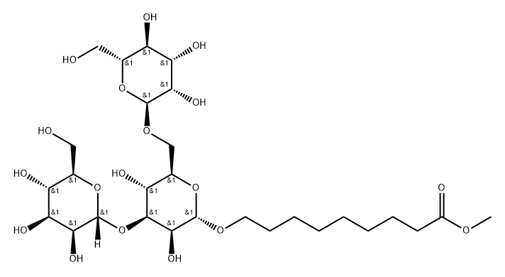 Nonanoic acid, 9-(O-.alpha.-D-mannopyranosyl-(13)-O-.alpha.-D-mannopyranosyl-(16)-.alpha.-D-mannopyranosyl)oxy-, methyl ester Struktur