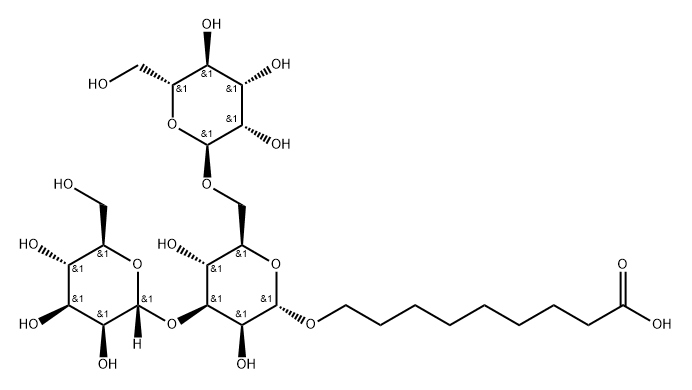 Nonanoic acid, 9-(O-.alpha.-D-mannopyranosyl-(1.3)-O-.alpha.-D-mannopyranosyl-(16)-.alpha.-D-mannopyranosyl)oxy- Struktur