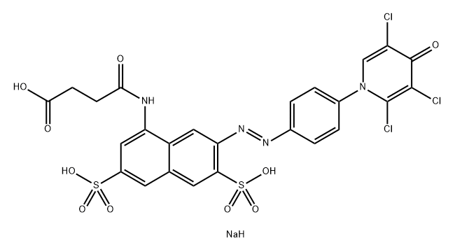 Succinamic acid, N-3,6-disulfo-7-p-(2,3,5-trichloro-4-oxo-1(4H)-pyridyl)phenylazo-1-naphthyl-, trisodium salt Struktur