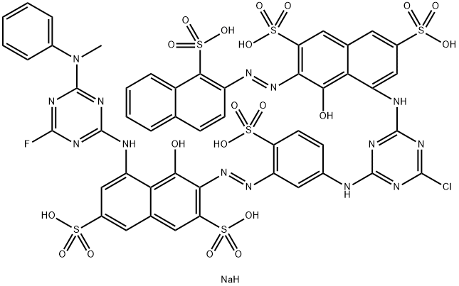 2,7-Naphthalenedisulfonic acid, 5-4-chloro-6-3-8-4-fluoro-6-(methylphenylamino)-1,3,5-triazin-2-ylamino-1-hydroxy-3,6-disulfo-2-naphthalenylazo-4-sulfophenylamino-1,3,5-triazin-2-ylamino-4-hydroxy-3-(1-sulfo-2-naphthalenyl)azo-, sodium salt Struktur