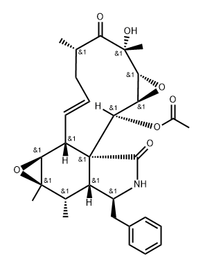 2H-Oxireno[f]oxireno[9,10]cycloundec[1,2-d]isoindole-3,12(1aH,4H)-dione, 2-(acetyloxy)-5,5a,6,6a,7a,7b,10,11,13,13a-decahydro-13-hydroxy-6,6a,11,13-tetramethyl-5-(phenylmethyl)-, (1aS,2S,2aR,5S,5aR,6S,6aR,7aS,7bR,8E,11S,13R,13aR)- Struktur