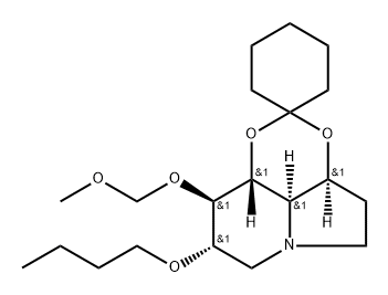 Spirocyclohexane-1,2-1,3dioxino4,5,6-hiindolizine, 8-butoxyoctahydro-9-(methoxymethoxy)-, 3aS-(3a.alpha.,8.alpha.,9.beta.,9a.beta.,9b.alpha.)- Struktur