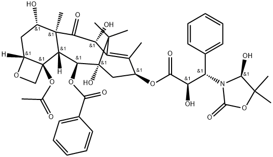 3-Oxazolidinepropanoic acid, α,4-dihydroxy-5,5-dimethyl-2-oxo-β-phenyl-, (2aR,4S,4aS,6R,9S,11S,12S,12aR,12bS)-12b-(acetyloxy)-12-(benzoyloxy)-2a,3,4,4a,5,6,9,10,11,12,12a,12b-dodecahydro-4,6,11-trihydroxy-4a,8,13,13-tetramethyl-5-oxo-7,11-methano-1H-cyclodeca[3,4]benz[1,2-b]oxet-9-yl ester, (αR,βS,4S)- Struktur