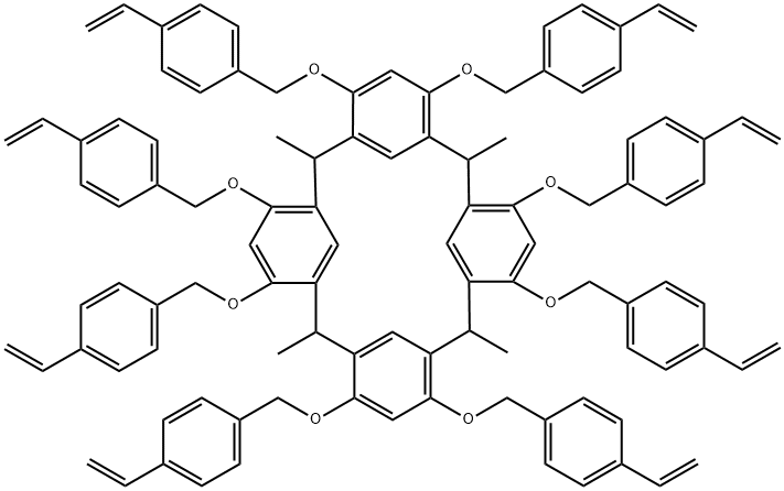 4,6,10,12,16,18,22,24-octakis[(4-ethenylphenyl)methoxy]-2,8,14,20-tetramethylpentacyclo[19.3.1.13,7.19,13.115,19]octacosa-1(25),3,5,7(28),9,11,13(27),15,17,19(26),21,23-dodecaene Struktur