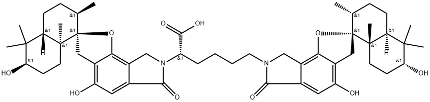 Spiro[2H-furo[2,3-e]isoindole-2,1'(2'H)-naphthalene]-7(3H)-hexanoicacid, a-[(1'R,2'R,4'aS,6'R,8'aS)-3',4',4'a,5',6,6',7',8,8',8'a-decahydro-4,6'-dihydroxy-2',5',5',8'a-tetramethyl-6-oxospiro[2H-furo[2,3-e]isoindole-2,1'(2'H)-naphthalen]-7(3H)-yl]-3',4',4'a,5',6,6',7',8,8',8'a-decahydro-4,6'-dihydroxy-2',5',5',8'a-tetramethyl-6-oxo-,(aS,1'R,2'R,4'aS,6'R,8'aS)- Struktur