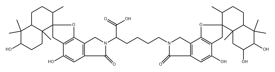 Spiro[2H-furo[2,3-e]isoindole-2,1′(2′H)-naphthalene]-7(3H)-hexanoic acid, α-[(1′R,2′R,4′aS,6′R,8′aS)-3′,4′,4′a,5′,6,6′,7′,8,8′,8′a-decahydro-4,6′-dihydroxy-2′,5′,5′,8′a-tetramethyl-6-oxospiro[2H-furo[2,3-e]isoindole-2,1′(2′H)-naphthalen]-7(3H)-yl]-3′,4′,4′a,5′,6,6′,7′,8,8′,8′a-decahydro-4,6′,7′-trihydroxy-2′,5′,5′,8′a-tetramethyl-6-oxo-, (αS,1′R,2′R,4′aS,6′S,7′R,8′aS)- Struktur