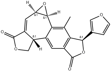 3H-Furo[3',4':3,4]oxireno[6,7]cyclohept[1,2-f]isobenzofuran-1,7-dione, 3-(3-furanyl)-4b,5a,9,9a-tetrahydro-4-methyl-, (3R,4bR,5aS,9aR)-rel-(-)- Struktur