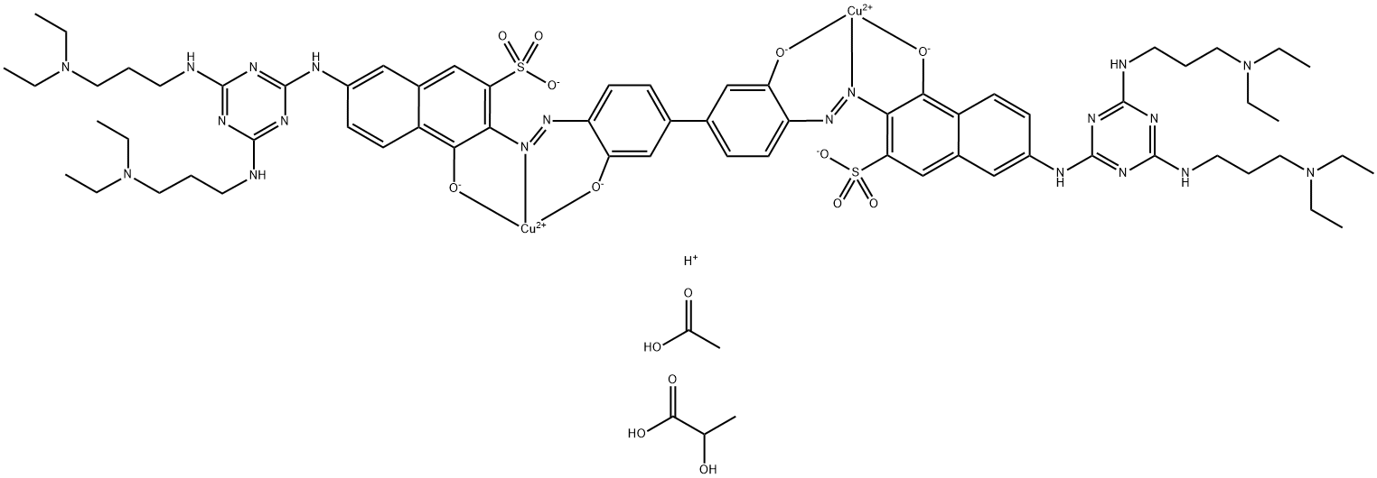 (2,2'-(3,3'-dioxidobiphenyl-4,4'-diyldiazo)bis(6-(4-(3-(diethylamino)propylamino)-6-(3-(diethylammonio)propylamino)-1,3,5-triazin-2-ylamino)-3-sulfonato-1-naphtholato))dicopper(II) acetate lactate Struktur