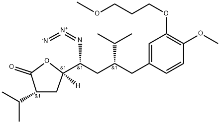 2(3H)-Furanone, 5-[(1R,3R)-1-azido-3-[[4-methoxy-3-(3-methoxypropoxy)phenyl]methyl]-4-methylpentyl]dihydro-3-(1-methylethyl)-, (3R,5R)- Struktur