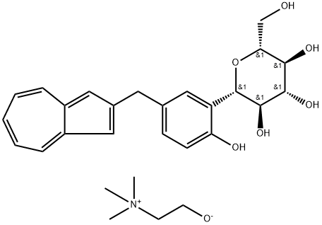 D-Glucitol, 1,5-anhydro-1-C-[5-(2-azulenylmethyl)-2-hydroxyphenyl]-, compd. with 2-hydroxy-N,N,N-trimethylethanaminium inner salt (1:1) Struktur