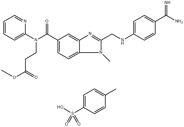 ethyl 3-(2-(((4-carbamimidoylphenyl)amino)methyl)-1-methyl-N-(pyridin-2-yl)-1H-benzo[d]imidazole-5-carboxamido)propanoate 4-methylbenzenesulfonate Struktur