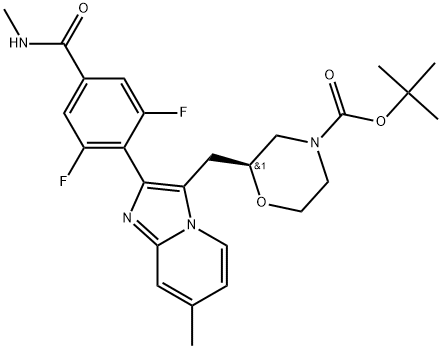 4-?Morpholinecarboxylicacid,2-?[[2-?[2,?6-?difluoro-?4-?[(methylamino)?carbonyl]?phenyl]?-?7-?methylimidazo[1,?2-?a]?pyridin-?3-?yl]?methyl]?-?,1,?1-?dimethylethylester,(2S)?- Struktur