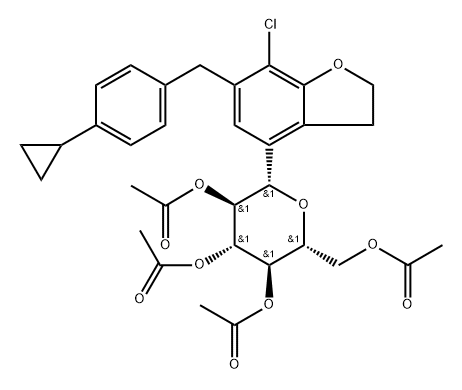 (2R,3R,4R,5S,6S)-2-(acetoxymethyl)-6-(7-chloro-6-(4-cyclopropylbenzyl)-2,3-dihydrobenzofuran-4-yl)tetrahydro-2H-pyran-3,4,5-triyl triacetate Struktur