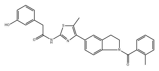 2-(3-hydroxyphenyl)-N-(5-methyl-4-(1-(2-methylbenzoyl)indolin-5-yl)thiazol-2-yl)acetamide Struktur