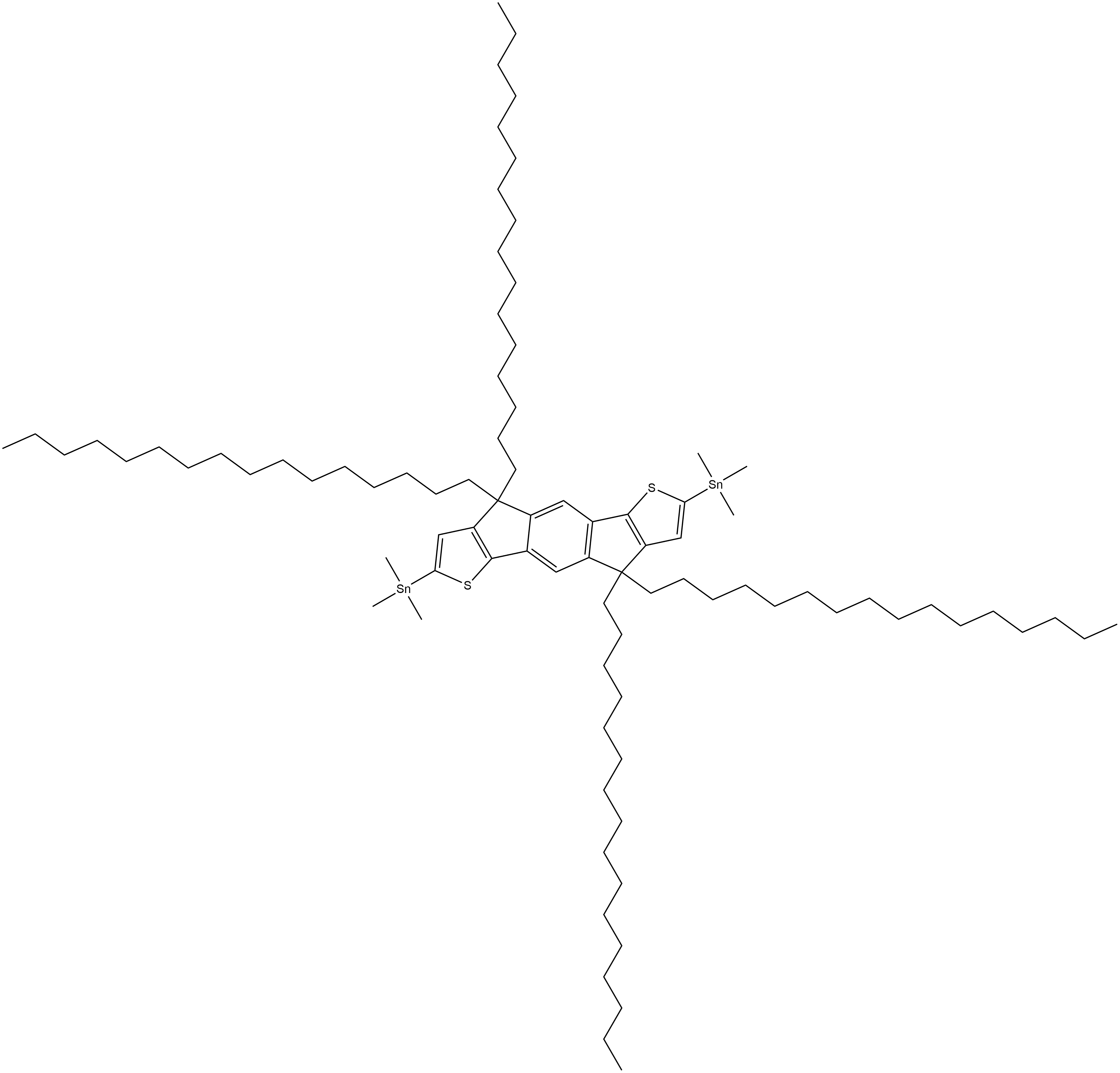 Stannane, 1,1'-(4,4,9,9-tetrahexadecyl-4,9-dihydro-s-indaceno[1,2-b:5,6-b']dithiophene-2,7-diyl)bis[1,1,1-trimethyl- Struktur