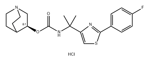 Carbamic acid, N-[1-[2-(4-fluorophenyl)-4-thiazolyl]-1-methylethyl]-, (3S)-1-azabicyclo[2.2.2]oct-3-yl ester, hydrochloride (1:1) Struktur