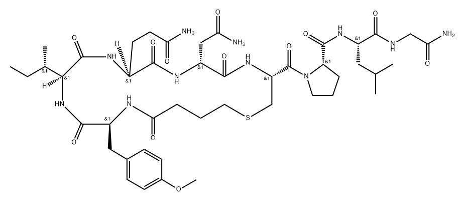 Glycinamide, N-(4-mercapto-1-oxobutyl)-O-methyl-L-tyrosyl-L-isoleucyl-L-glutaminyl-D-asparaginyl-L-cysteinyl-L-prolyl-L-leucyl-, cyclic (1→5)-thioether Struktur