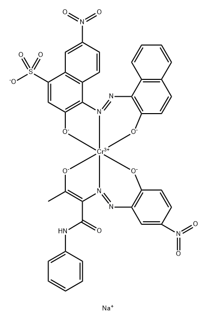 disodium [N, 2-[(2-hydroxy-5-nitrophenyl)azo]-3-oxobutyramidato(2-)][3-hydroxy-4-[(2-hydroxy-1-naphthyl)azo]-7-nitronaphthalene-1-sulphonato(3-)]chromate(2-) Struktur