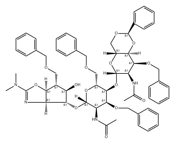 .beta.-D-Allopyranoside, 2-(dimethylamino)-3a,5,6,6a-tetrahydro-5-hydroxy-6-(phenylmethoxy)methyl-4H-cyclopentoxazol-4-yl 2-(acetylamino)-4-O-2-(acetylamino)-2-deoxy-3-O-(phenylmethyl)-4,6-O-(phenylmethylene)-.beta.-D-allopyranosyl-2-deoxy-3,6-bis-O-(phen Struktur