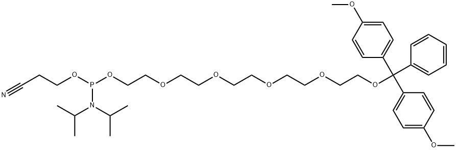 Phosphoramidous acid, bis(1-methylethyl)-, 16,16-bis(4-methoxyphenyl)-16-phenyl-3,6,9,12,15-pentaoxahexadec-1-yl 2-cyanoethyl ester Struktur