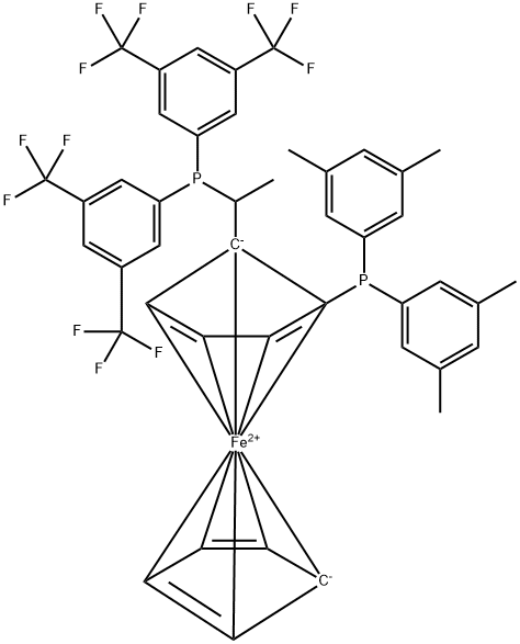 (S)-1-[(R)-2-Di-(3,5-bis(trifluoromethyl)phenyl)phosphino)-ferrocenyl]-ethyl-di-(3,5-xylyl)-phosphine Struktur