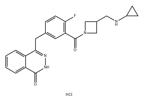 1(2H)-Phthalazinone, 4-[[3-[[3-[(cyclopropylamino)methyl]-1-azetidinyl]carbonyl]-4-fluorophenyl]methyl]-, hydrochloride (1:1) Struktur