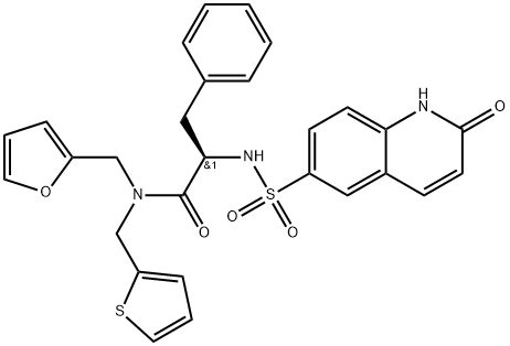 Benzenepropanamide, α-[[(1,2-dihydro-2-oxo-6-quinolinyl)sulfonyl]amino]-N-(2-furanylmethyl)-N-(2-thienylmethyl)-, (αR)- Struktur