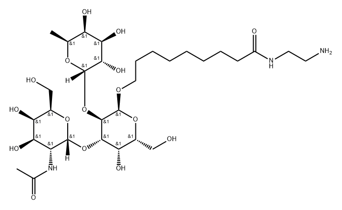 9-[[O-2-(Acetylamino)-2-deoxy-alpha-D-galactopyranosyl-(1-3)-O-[6-deoxy-alpha-L-galactopyranosyl-(1-2)]-alpha-D-galactopyranosyl]oxy]-N-(2-aminoethyl)nonanamide Struktur