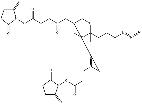 Propanoic acid, 3,3'-[[2-(3-azidopropyl)-2-methyl-1,3-dioxan-5-ylidene]bis(methylenesulfinyl)]bis-, 1,1'-bis(2,5-dioxo-1-pyrrolidinyl) ester Struktur