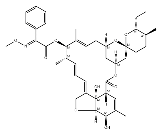 Milbemycin B, 5-O-demethyl-28-deoxy-6,28-epoxy-25-ethyl-13-[[(methoxyimino)phenylacetyl]oxy]-, (6R,13R,25R)- (9CI) Struktur