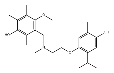 Phenol, 3-[[[2-[4-hydroxy-5-methyl-2-(1-methylethyl)phenoxy]ethyl]methylamino]methyl]-4-methoxy-2,5,6-trimethyl- Struktur