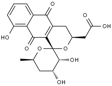 (1R,3S,3′R,4′R,6′R)-3,3′,4,4′,5,5′,6′,10-Octahydro-3′,4′,9-trihydroxy-6′-methyl-5,10-dioxospiro[1H-naphtho[2,3-c]pyran-1,2′-[2H]pyran]-3-acetic acid Struktur