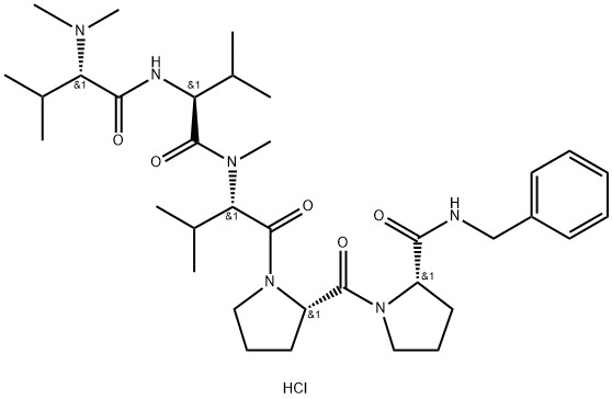 L-Prolinamide, N,N-dimethyl-L-valyl-L-valyl-N-methyl-L-valyl-L-prolyl-N-(phenylmethyl)-, hydrochloride (1:1) Struktur