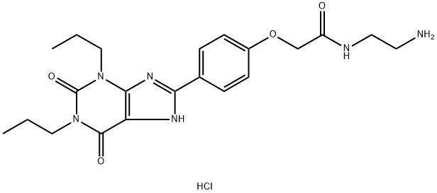 Acetamide, N-(2-aminoethyl)-2-[4-(2,3,6,9-tetrahydro-2,6-dioxo-1,3-dipropyl-1H-purin-8-yl)phenoxy]-, hydrochloride (1:1) Struktur