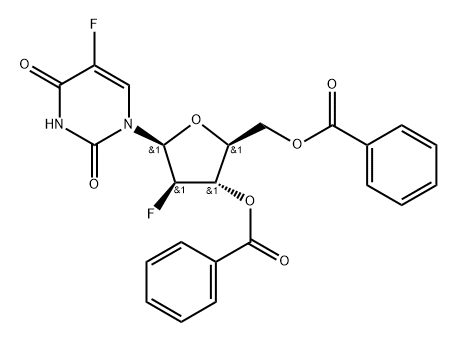 1-(3,5-Di-O-benzoyl-2-deoxy-2-fluoro-beta-L-arabinofuranosyl)-5-fluoro-2,4(1H,3H)-pyrimidinedione Struktur