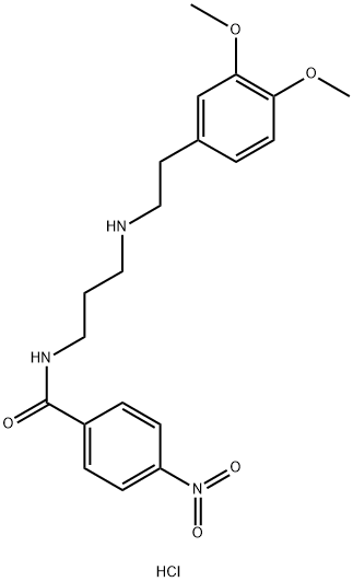 Benzamide, N-[3-[[2-(3,4-dimethoxyphenyl)ethyl]amino]propyl]-4-nitro-, hydrochloride (1:1) 結(jié)構(gòu)式