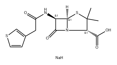 sodium (2S,5R,6R)-3,3-dimethyl-7-oxo-6-[2-(thiophen-3-yl)acetamido]-4-thia-1-azabicyclo[3.2.0]heptane-2-carboxylate Struktur