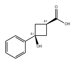 cis-3-hydroxy-3-phenyl-cyclobutanecarboxylic acid Struktur