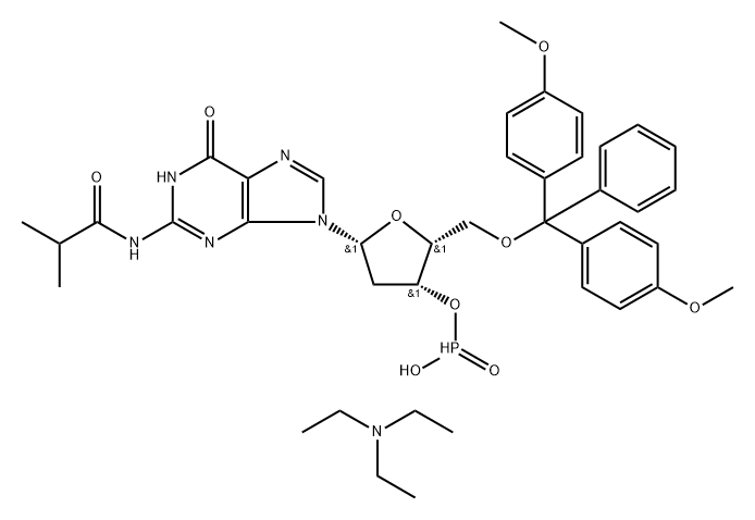 2'-Deoxy-5'-O-DMT-N2-isobutyrylguanosine 3'-H phosphonate triethylammonium salt Struktur