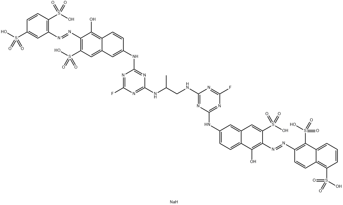 1,5-Naphthalenedisulfonic acid, 2-6-4-2-4-6-(2,5-disulfophenyl)azo-5-hydroxy-7-sulfo-2-naphthalenylamino-6-fluoro-1,3,5-triazin-2-ylaminopropylamino-6-fluoro-1,3,5-triazin-2-ylamino-1-hydroxy-3-sulfo-2-naphthalenylazo-, sodium salt Struktur