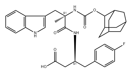 Benzenebutanoic acid, 4-fluoro-β-[[(2R)-3-(1H-indol-3-yl)-2-methyl-1-oxo-2-[[(tricyclo[3.3.1.13,7]dec-2-yloxy)carbonyl]amino]propyl]amino]-, (βS)- Struktur