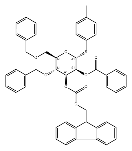 4-Methylphenyl 2-O-benzoyl-4,6-di-O-benzyl-3-O-(9-fluorenylmethoxycarbonyl)-1-thio-α-D-mannopyranoside Struktur