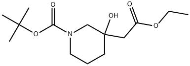 tert-butyl 3-(2-ethoxy-2-oxoethyl)-3-hydroxypiperidine-1-carboxylate Struktur